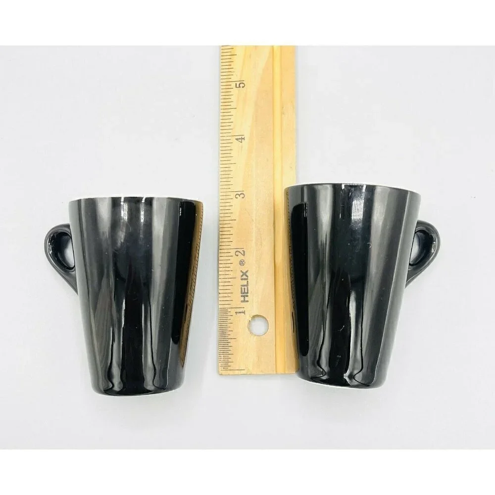 2 Tognana Porcelain Espresso Shot Mugs Cups Black Made in Italy Coffee Bar 3”